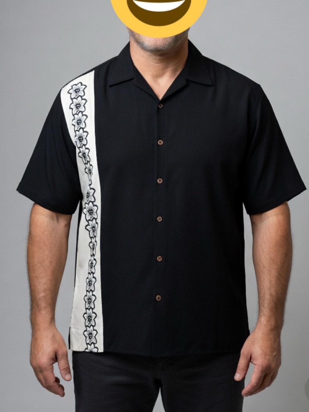 Bobby Chan Silk Camp Shirt Bowling Style Black Floral Panel River Marsh Golf XL